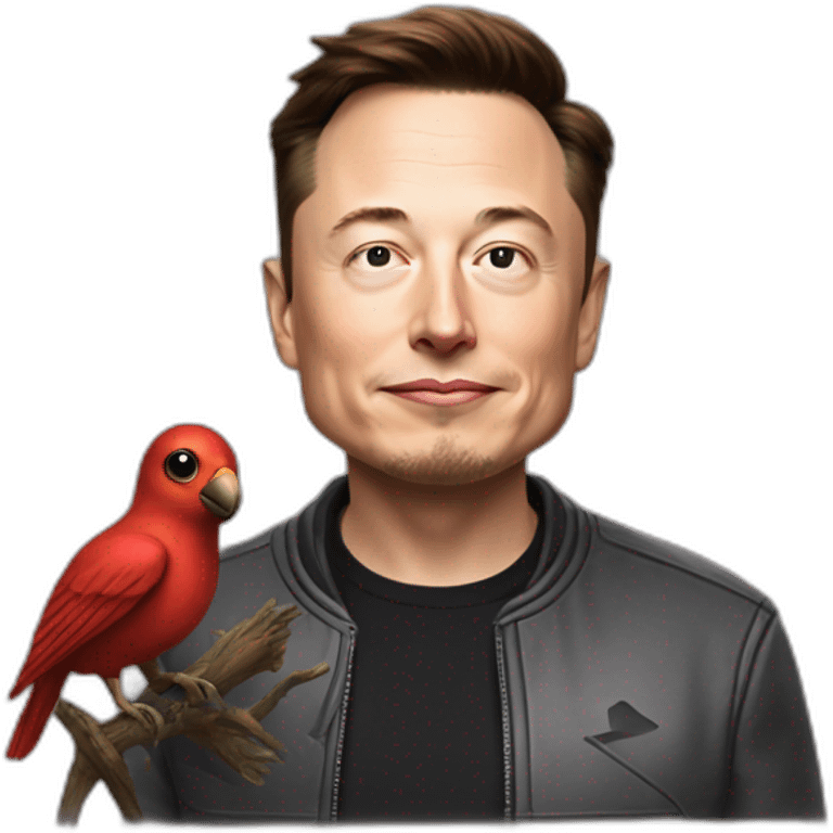 Elon Musk who sl with a cuddly bird from Twitter with an X on it emoji