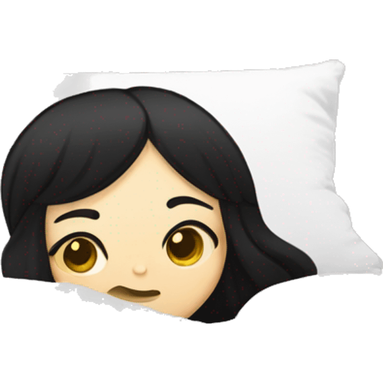 white girl black hair laying down on pillow  emoji