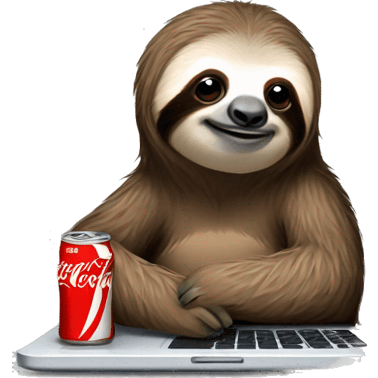 tired sloth with coca cola can and laptop emoji