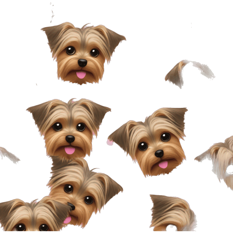 Cute Yorkshire terrier puppy with tiny pink bow on hea emoji