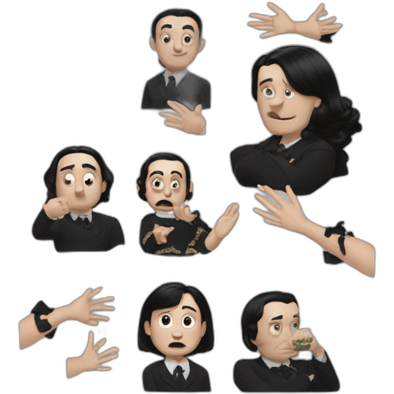 mercredi Addams and the thumbs things emoji