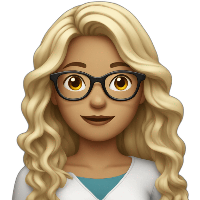 girl with long wavy hair and big glasses working on laptop emoji