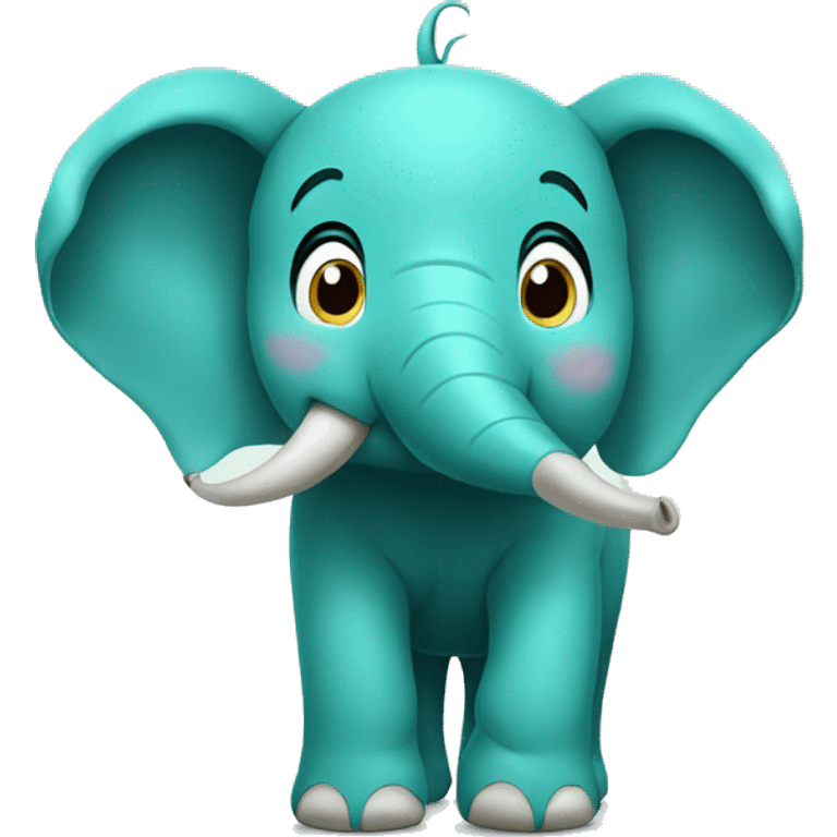 A surprised Teal elephant with trunk in the air and smiling emoji