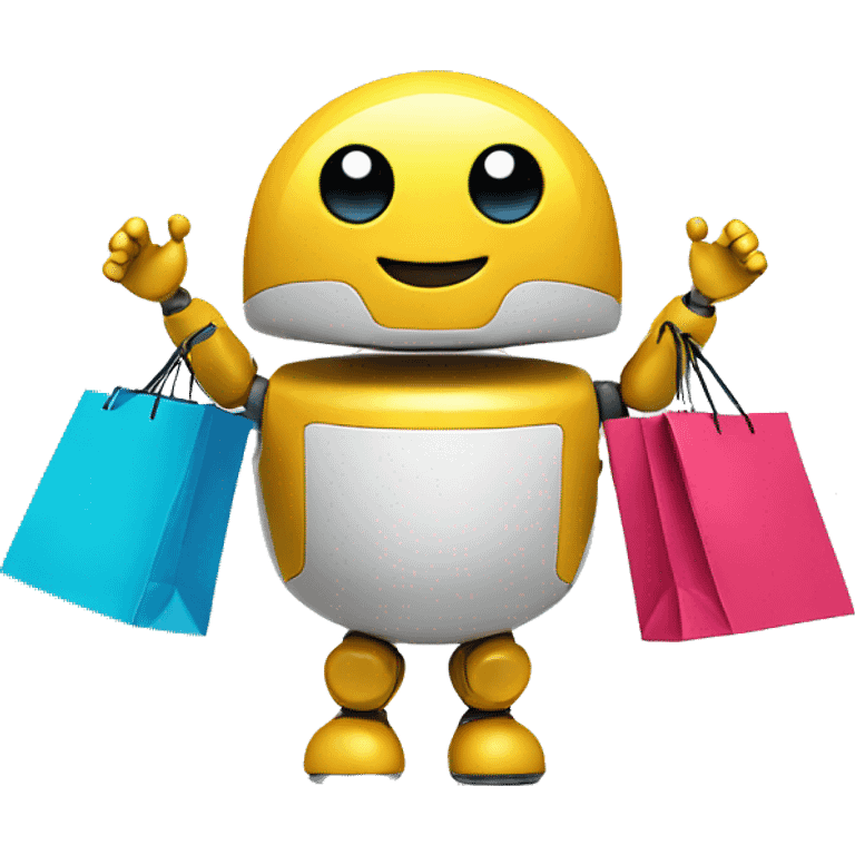 cute round happy robot with shopping bags emoji