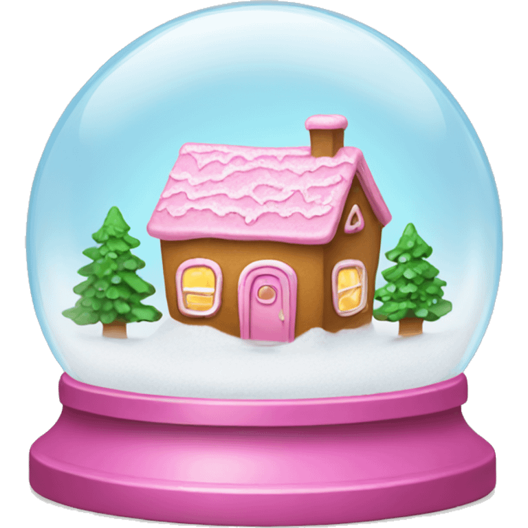 A snow globe with a pink gingerbread house inside emoji