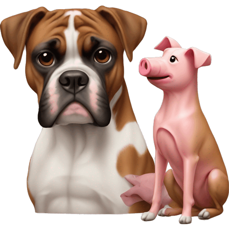 boxer dog with a toy pig emoji