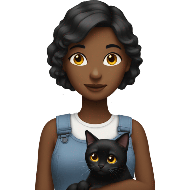 girl with a black cat emoji