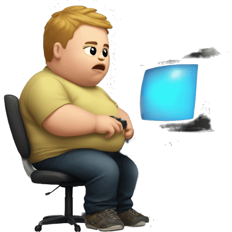 Fat kid with pimples playing video games on a computer emoji