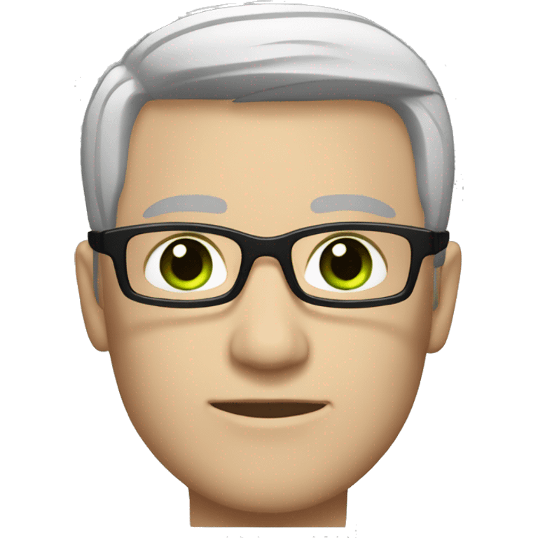 White-skinned man, tall, with short black hair, green eyes with brown and black glasses emoji