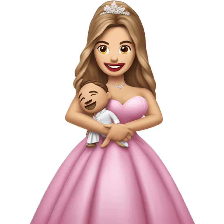 sofia vergara in pink dress hugging bride emoji