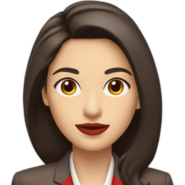 Attractive business woman with long dark brown hair, brown eyes, full lips, wearing a red blazer emoji