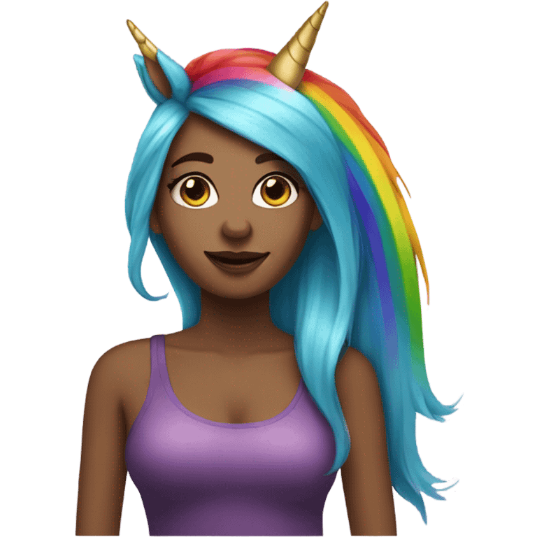 Rainbow hair woman with animal ears and unicorn  emoji