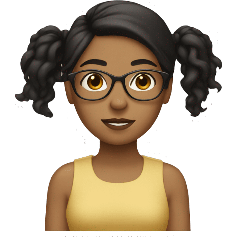 Brown Latina girl with black hair mullet short and round glasses emoji