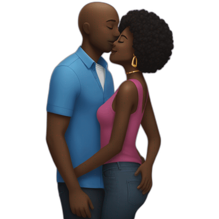 man kissing a black woman in a party emoji