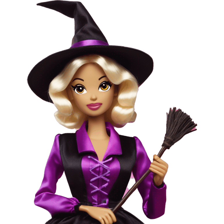 photogenic silkstone Barbie witches enchanted TV series floating gently on broomsticks emoji