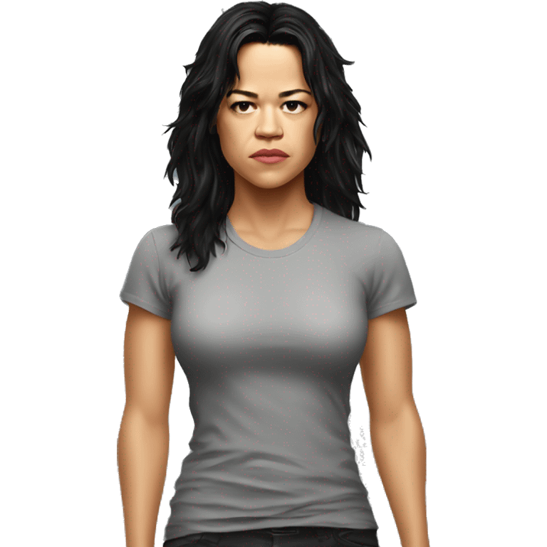 michelle rodriguez serious wearing tee emoji