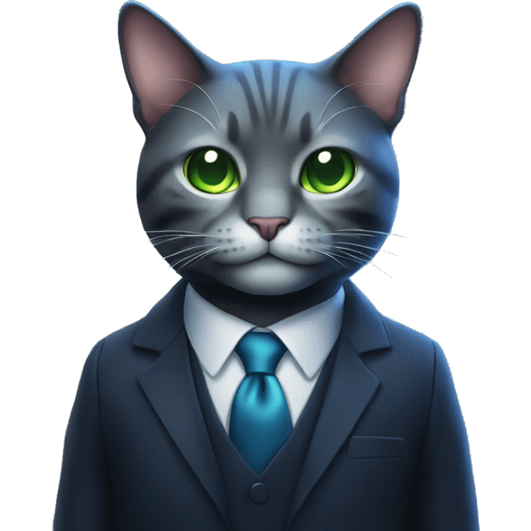 Cat wearing Dark iridescent business suit glowing emoji