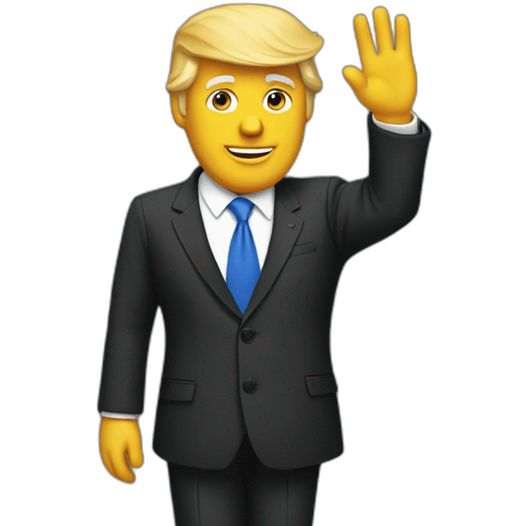 Donald Trump in suit waving emoji