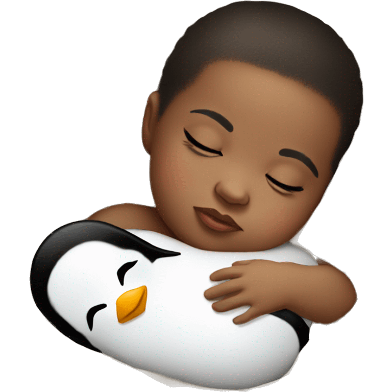 Baby girl sleeping with a penguin pillow emoji