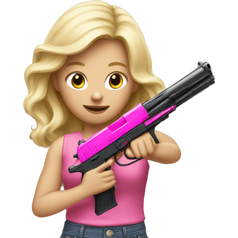 realistic blonde girl holding a pink gun emoji