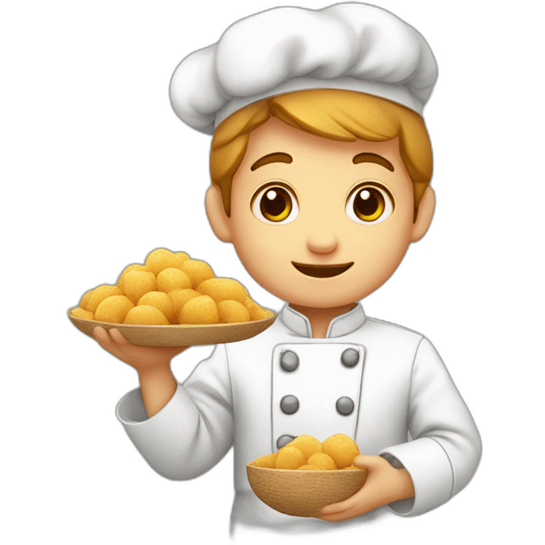 Cute little chef boy holding khinkali in his hands emoji