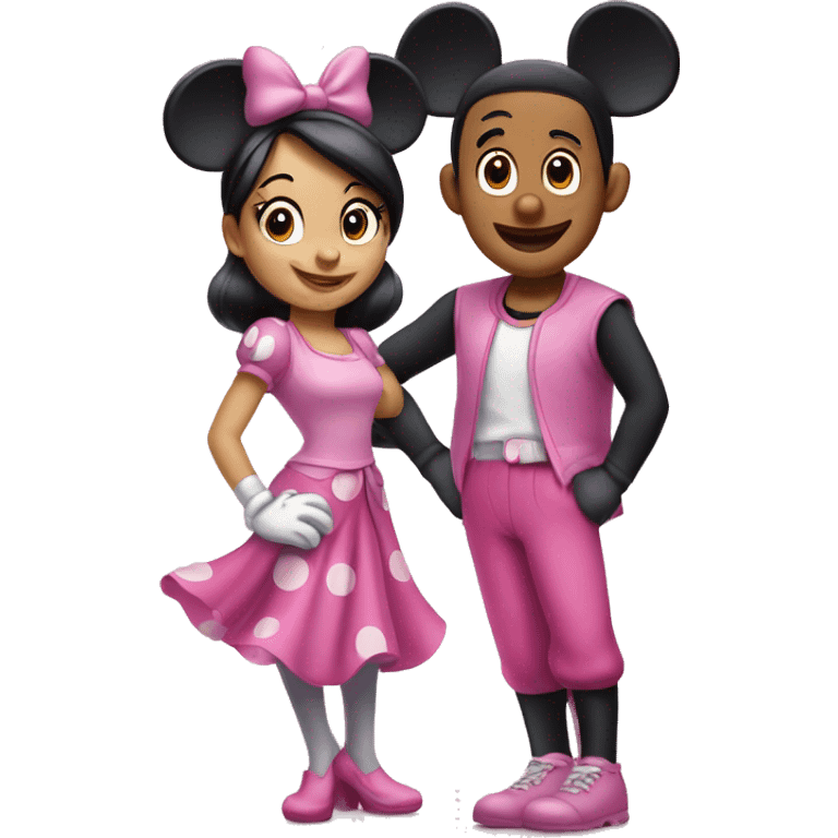 mickey and minnie mouse in pink outfits emoji