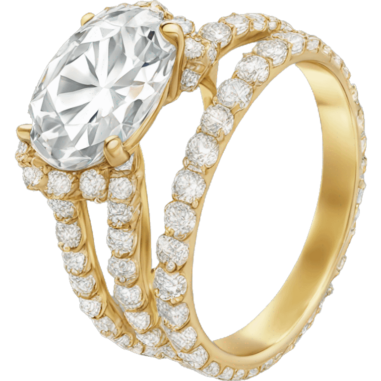 Oval cut diamond ring with lots of diamonds on gold band emoji