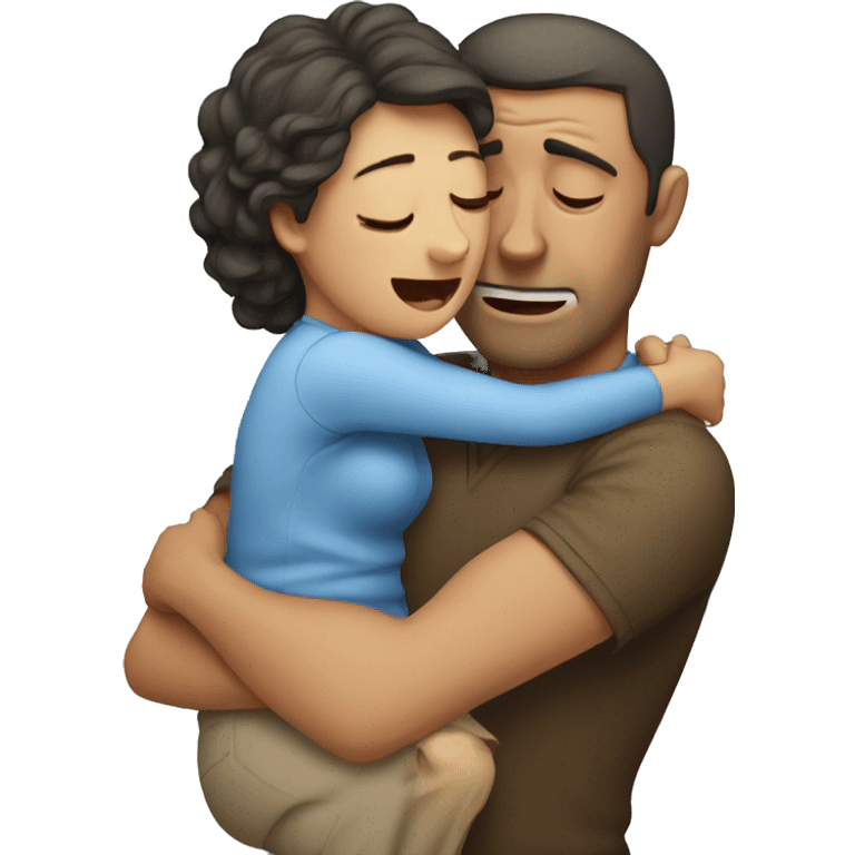 Man crying while wife holds him emoji