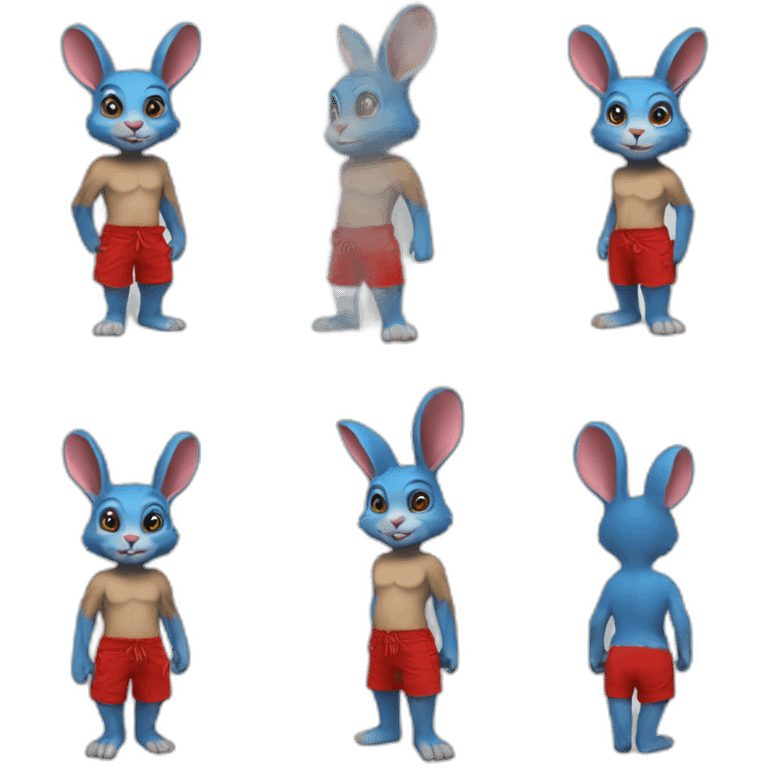 blue rabbit monkey with red shorts and with a monkey tail emoji