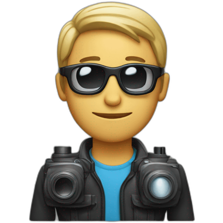 masculine man with dark glasses and a camera emoji