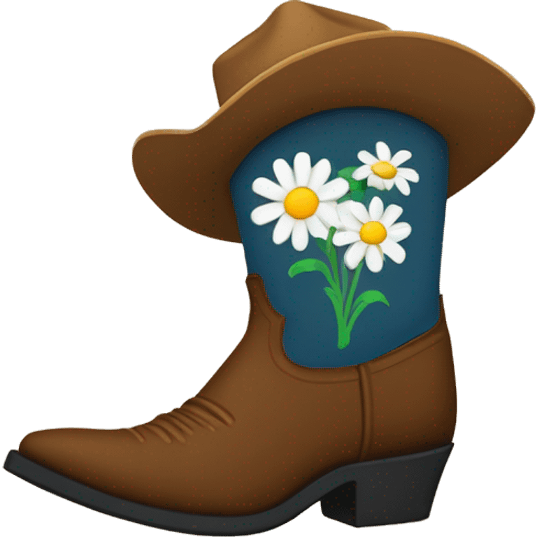 Cowboy boot with daisy’s coming out of the top emoji