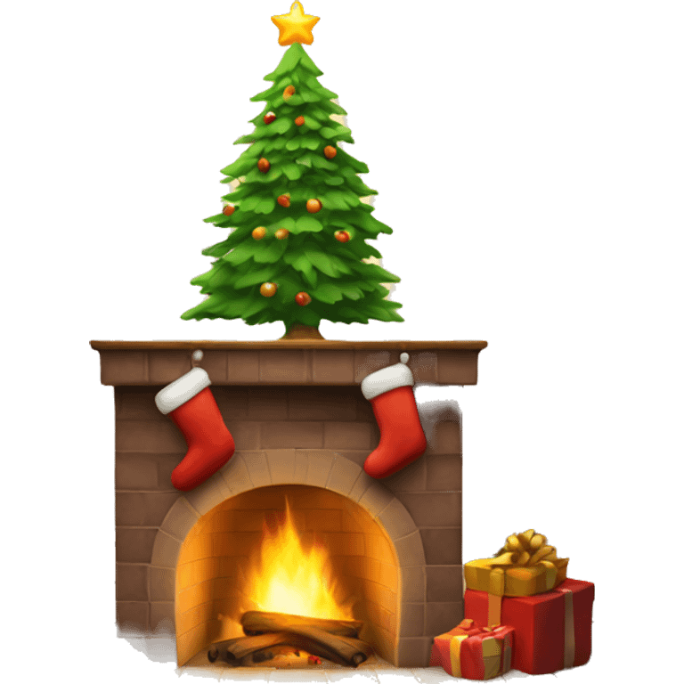 Christmas tree by a fire place emoji