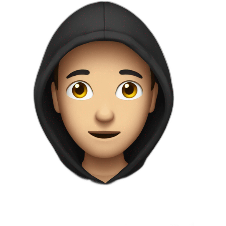 A Hacker wearing a black hoodie doing stop by his hands emoji