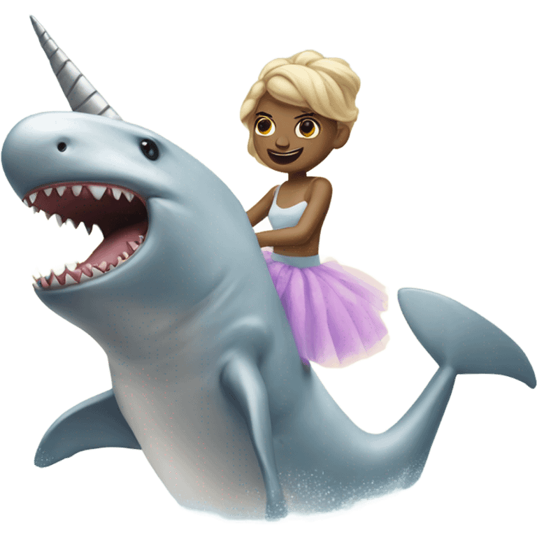 A unicorn riding a shark while wearing a tutu  emoji