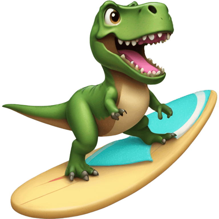 Trex on a surf board wearing a tutu emoji