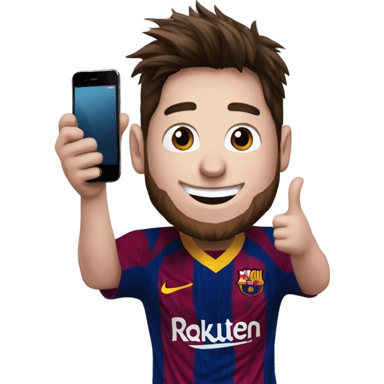 Messi holding an iPhone happy emoji