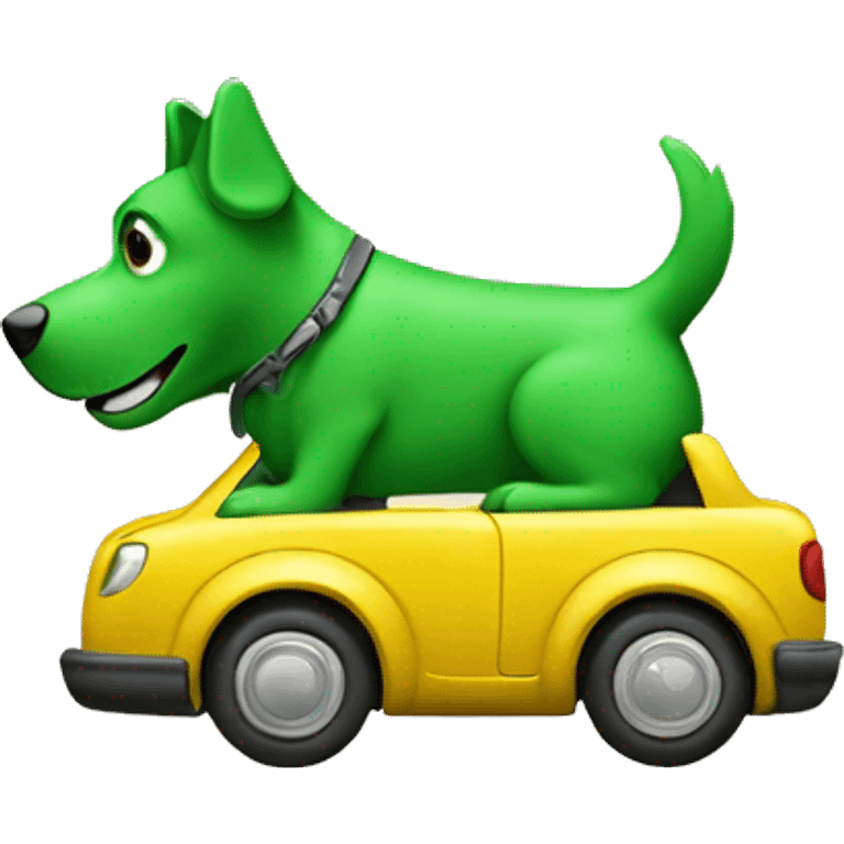 Green dog riding a car emoji