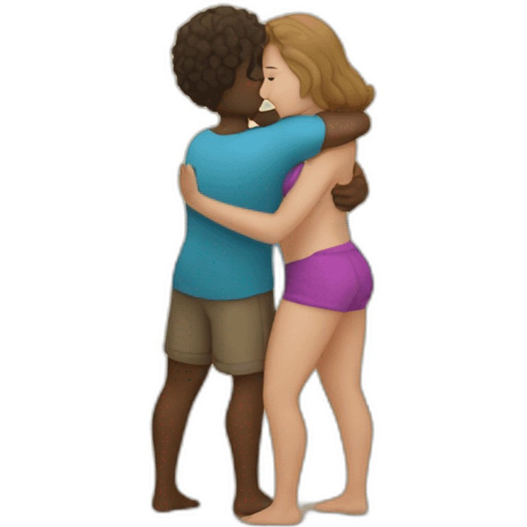 at the beach young metis Man and white woman hug love emoji