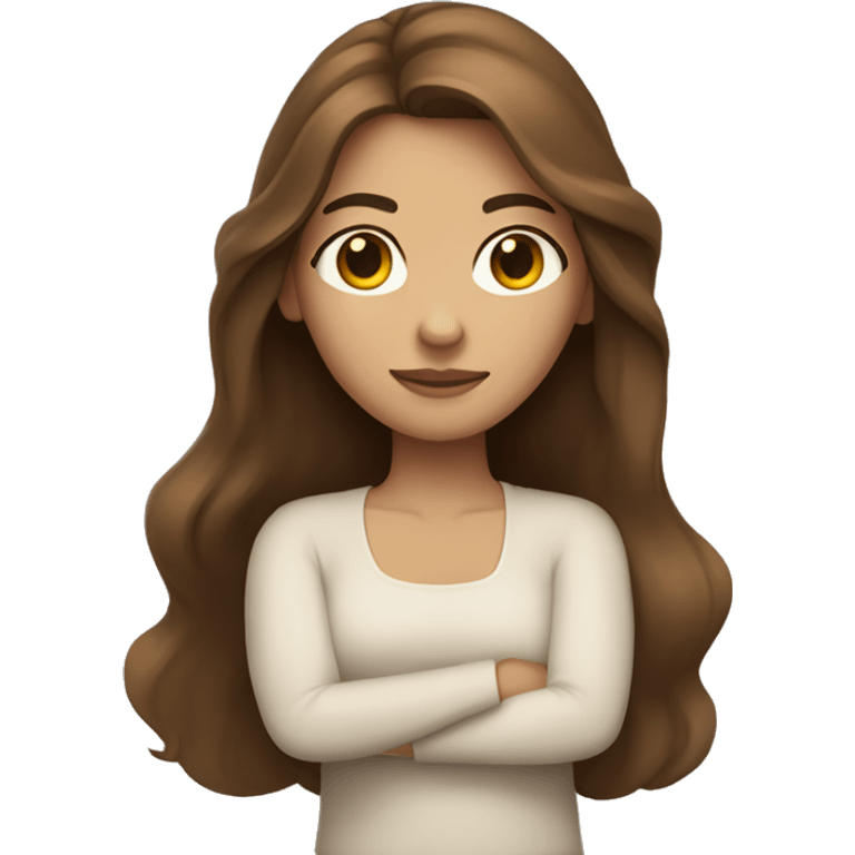 woman with long brown hair and light skin, crossing arms  emoji