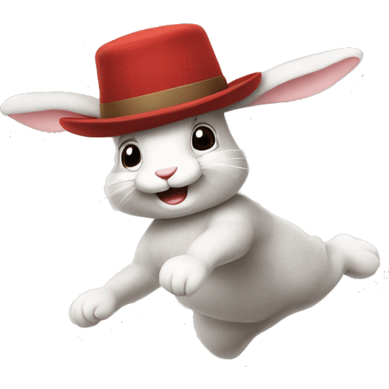 Rabbit doing a somersault while wearing a hat emoji