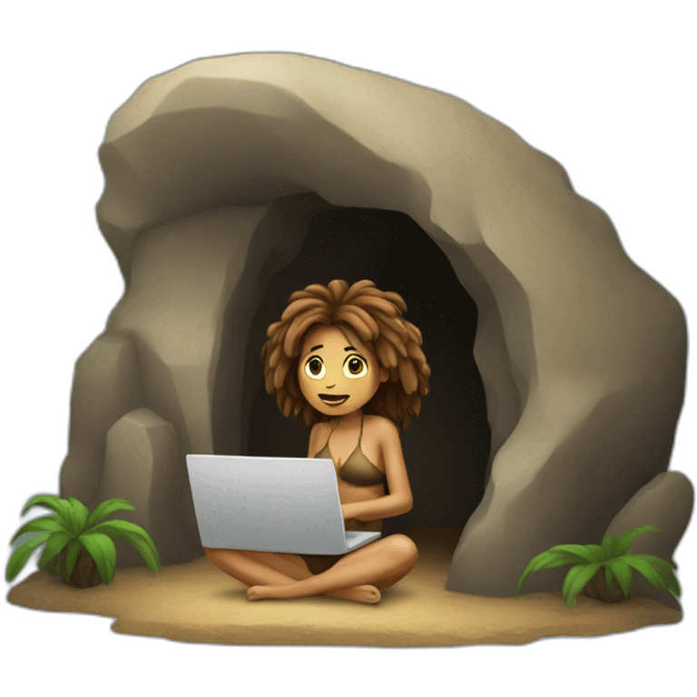 cave woman with computer emoji