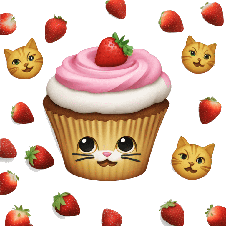 Cupcake with a Cat’s head and strawberry slice  emoji