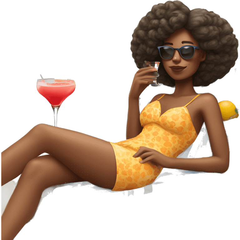 Girl lying on the sun lounger with cocktail in hand emoji