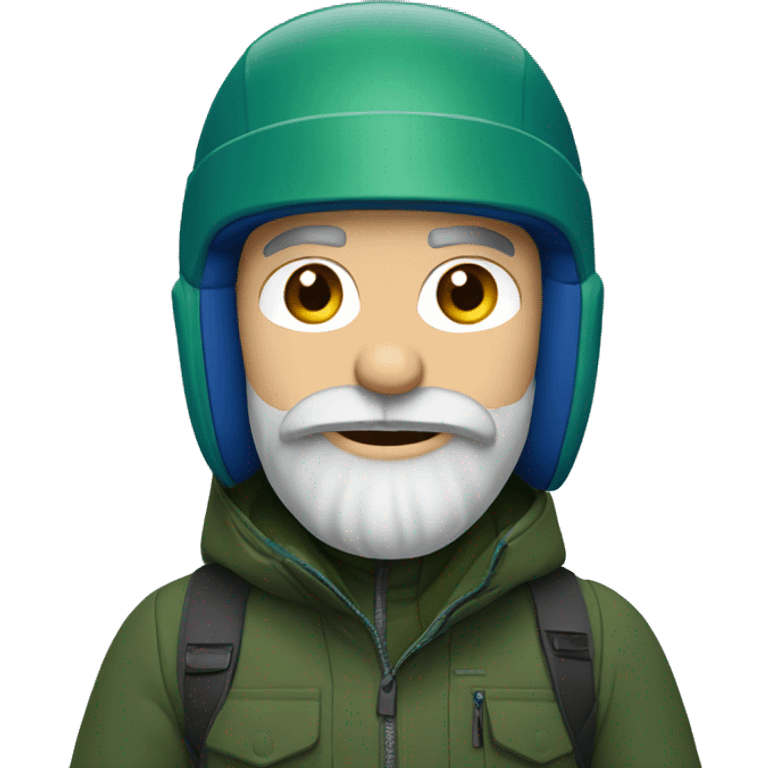 Snowboarder with a RED helmet, blue eyes, grey beard, dark green jacket emoji