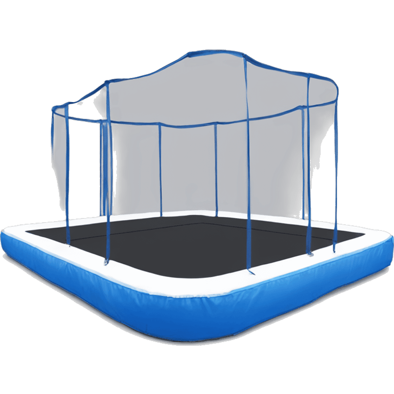 Olympic rectangle shaped trampoline, white mat and blue spring pads emoji