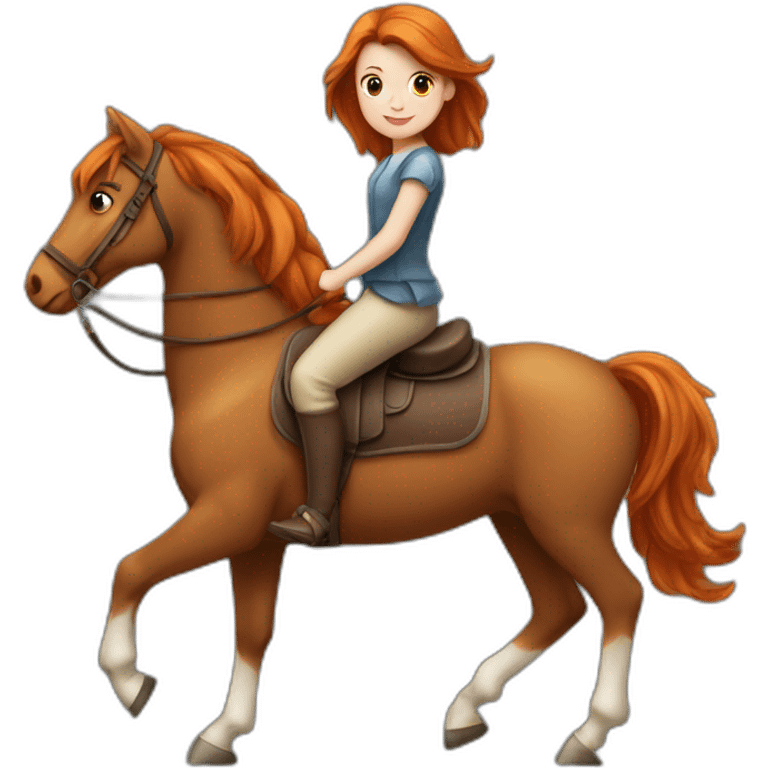 Fille rousse sur un cheval emoji