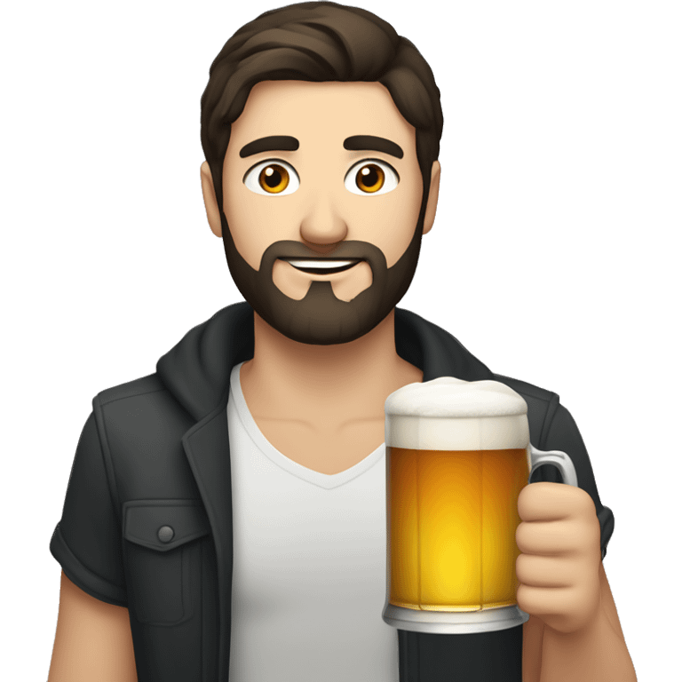 Young Russian guy with dark hair and beard holding a mug of beer  emoji