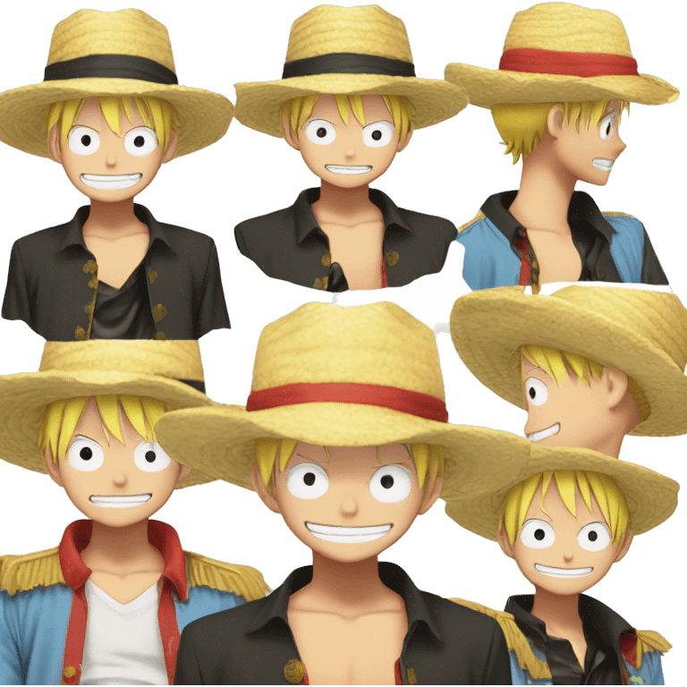 Luffy from One Piece anime with blonde hair and same hat and clothes emoji