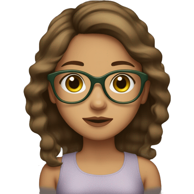 A girl with brown hair , big green eyes , clear frame glasses and olive skin tone , pursing lips  emoji