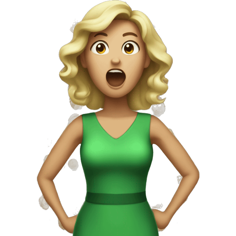 woman wearing a green dress and yelling emoji